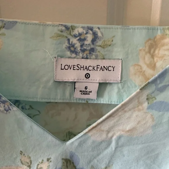 LoveShackFancy Floral Puff Sleeve Cottagecore Midi Dress Blue Romantic Size 6 - Picture 3 of 5